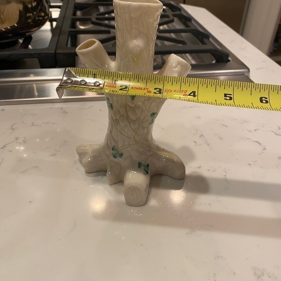 Vintage Belleek Ireland Porcelain Shamrock Triple Trunk Tree Shape Bud Vase - Picture 13 of 13